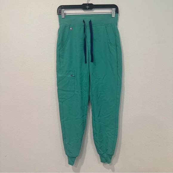 Figs Zamora Teal Green Jogger Pants with Navy Drawstring Size XXS - Picture 1 of 10